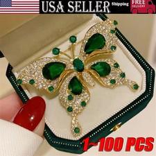Elegant Vintage Green Butterfly Brooch Pin - Rhinestone Accessory for Women Lot