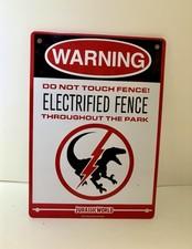 New Jurassic World Park METAL Warning SIGN Electrified Fence Dinosaur Loot Crate