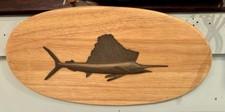 Vintage Bronze Sailfish Marlin Swordfish Sculpture Statue on Oak