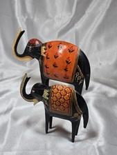 Vintage FOLK ART Metal Elephant Figurines -  PAIR 
