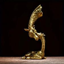 NEW 12" Golden Giraffe Mom & Baby Kissing. Abstract Resin Figurine Statue 12hx5w