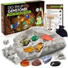 Gemstone Dig Kit, Excavate 20 Real Gems, Science Kit for Kids Age 8-12,