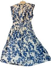 Calvin Klein Elastic Waist Blue Floral Dress Cap Sleeves Size 8 NWT