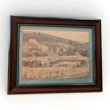 Vintage Pastoral Landscape Print Framed Cabin Fence Western Rustic Wall Art