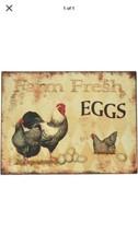 TIN SIGN "Fresh Eggs” Farm Dairy Barn Breakfast Morning Kitchen Farmer Rooster E