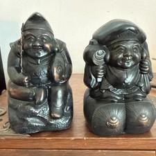 VTG Japanese Bronze Ebisu & Daikoku God Statues Pair 3"