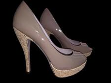 Gucci Taupe Patent Leather Peep Toe Platform Pumps Size 37 *AUTHENTIC*