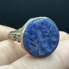 Unique Ancient Roman Silver Coated Lapis Stone Scorpion Intaglio Ring