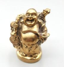 Bronze Brass Happy Laughing Lucky Buddha Small Statue Treasure good Fortune