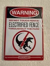 NEW Jurassic World Park Warning Sign Metal 8 X 6" Electrified Fence Loot Crate