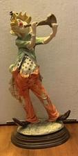 Vintage R. Ferolanza Clown Figurine Playing Trumpet – Wood Base, Signed