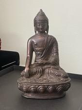 Vintage Seated Buddha Statue Bronze Tone – Earth Touching Mudra