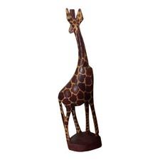 Vintage Hand Carved Wooden Giraffe Statue 18.5 Inch Tall Safari Decor Figurine