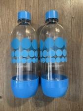 2 Sodastream Carbonating Water Bottle 1 Liter Clear Blue Dots OEM Preowned
