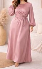 NWT Veiled Collection Alessandra Tie Waist Satin Maxi Dress in Dusty Rose size L