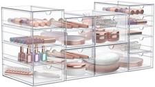  Clear Acrylic Makeup Organizer, 4-Piece Stackable Storage, 16 Drawers
