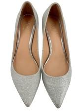 JEWEL BADGLEY MISCHKA Women's Sparkly Silver Kitten Heel Pointed Toe Shoes US 11