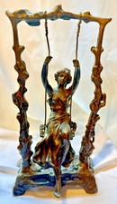 Art Nouveau Auguste Moreau Lady Girl On A Swing Bronze Sculpture Signed Moreau