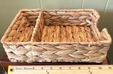 Wicker Woven Rectangular Napkin Storage Basket w/ Handles, 2 Compartments