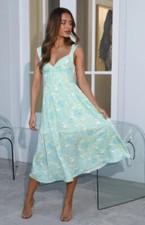 NWT Hello Molly Midi Dress It Was A Dream Green Floral Formal Flowy Sz L8