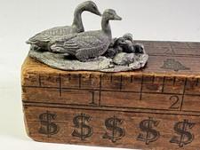 VTG Miniature Metal Goose Family Figurine Lead Cast Detailed Pond Scene Original