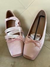Pink Satin Ballet Flats Square Toe Ribbon Lace Up Balletcore Coquette Size 40