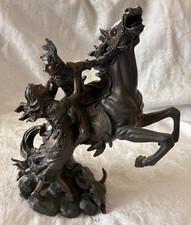 Native American Horse Warrior Statue Bronze Color Resin  Indian & Lady 10.5”