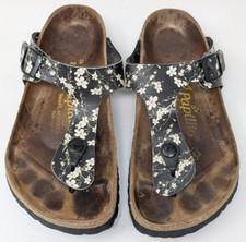 Birkenstock Papillio Gizeh Sandal Womens Size 36 US 5 Black Leather Floral Shoes