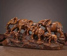 NEW 13" Amazing 7 Elephant Stampede! Woodsy Brown Resin Figurine Sculpture 6x13