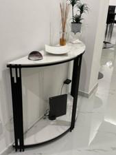 Modern Half Moon Round Console Table Dual Layer Marble Shelf Hallway Living Room