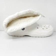 Crocs Mens Classic 206630 White Faux Fur Drawstring Snow Boots Size 12
