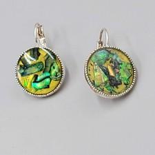 Abalone Inlay Round Pierced Earrings Silver tone Drop 3/4"