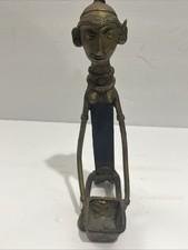 Vintage BRONZE, METAL AFRICAN SCULPTURE OF Nude Woman Holding Basket