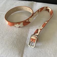 Vintage Style Silver Orange And White Cow Print Belt