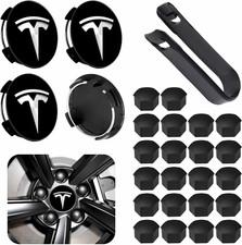 4PCS TESLA BLACK SILVER Center Hub Caps for Model 3, X, S +20 Turn Nut Cover