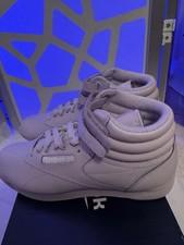 Reebok Ex-O-Fit High Top Purple Leather Sneakers Lace Up Hook & Loop Walking