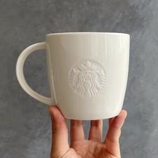 Starbucks Cup Embossed Mug White Ceramic Cup Classic Starbucks Coffee Simple Cup