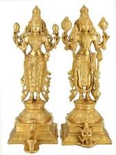 Whitewhale Brass Lord Vishnu and Lakshmi Statue Idol Murti for Home Decor Mandir
