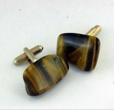 Vintage 50s Polished Tiger Eye Chunky Goldtone Cufflinks