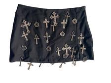 Dolls Kill Widow Idol Worship Mini Skirt Size XS Black Cross Charms Goth Occult