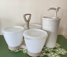 Vintage Tupperware Condiment Caddy Trio Server ALMOND # 757 Lids Mayo Dispenser