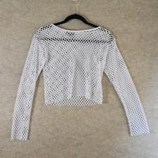 Vintage Y2K White Mesh Fishnet Long Sleeve Cropped Rave Cyber Goth Small S