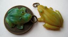 1940's VINTAGE Celluloid FROG Charm Cracker Jack Prize LOT