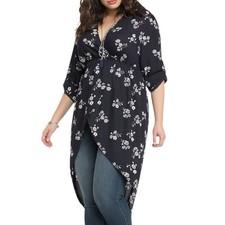 Torrid Womens 4X Georgette Sheer Lightweight Hi Low Hem Blue Floral Tunic Top