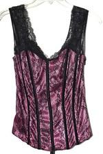 Tesa Pink Satin Black Floral Lace Boned Lace Up and Zip Corset Bustier Size 36