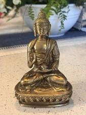 Brass Buddha Statue 5.5” Seated Abhaya Mudra Meditation Zen Spiritual 