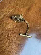 Vintage Datsun Logo Lapel Pin Tie Tack Gold Tone With Chain Tie Bar Rectangle