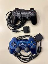 2 Sony PS2 Blue Transparent/Black DualShock Playstation 2 Controllers OEM Tested
