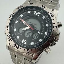 Stauer Analog Digital Watch Men 30m Silver Rotating Bezel Chrono New Batte 7.5"