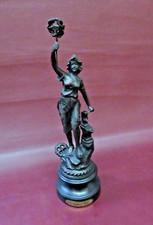 Antique French Spelter Metal Statue Sculpture Figure on Wood Base - L' Industrie